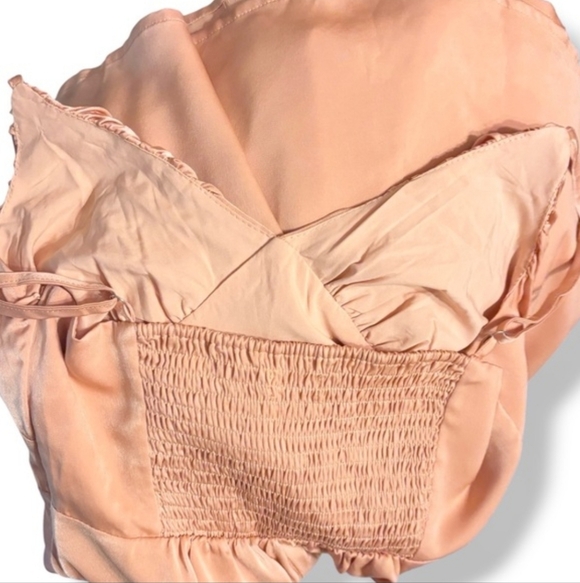 ENDLESS BLU Satin Ruched Mini Skater Dress in Apricot Orange Size Medium - Picture 7 of 11